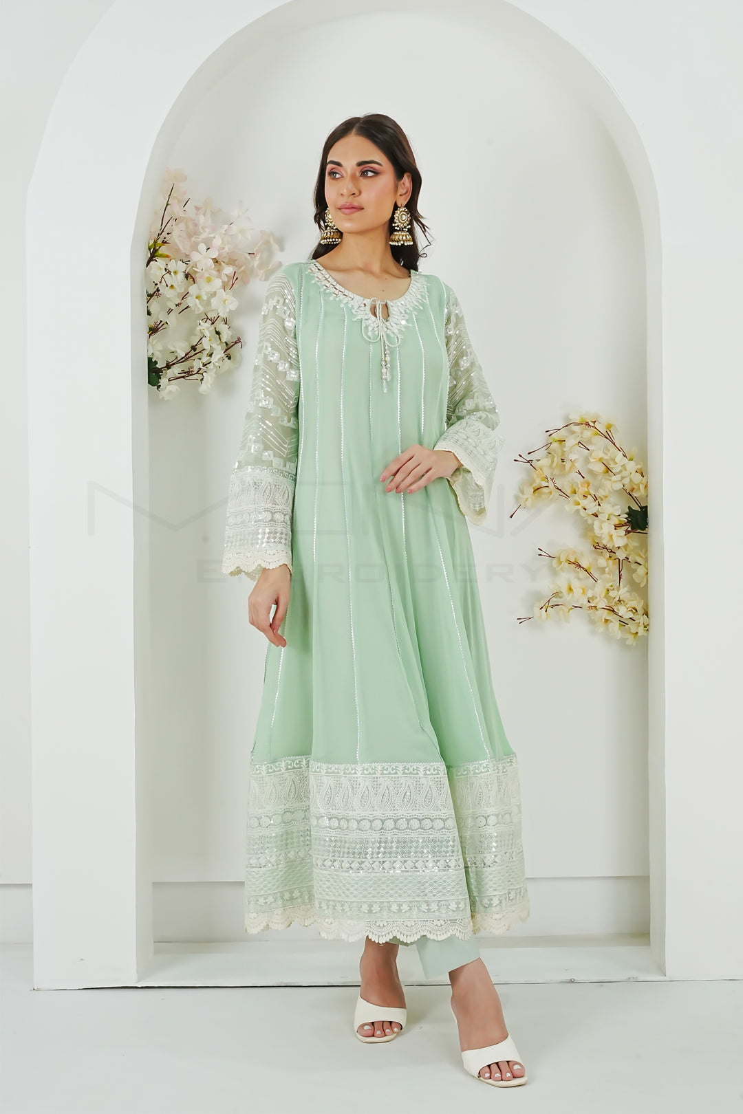 CRIMSON GLOW- MINT GREEN Mona Embroidery CRIMSON GLOW- MINT GREEN Mona Embroidery